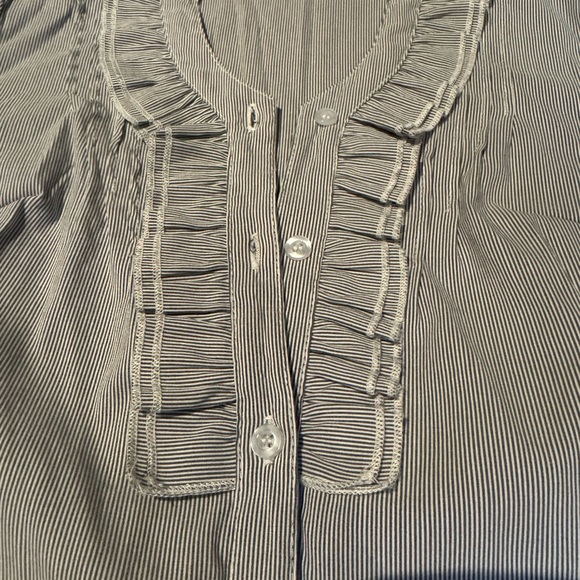 Light Blue Ruffle Front Button-Down shirt - Picture 2 of 5